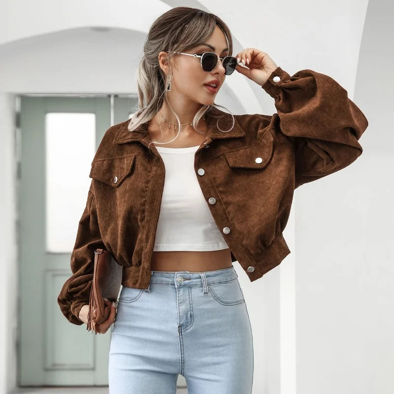 Jaqueta Feminina Bomber Com botões - Suede